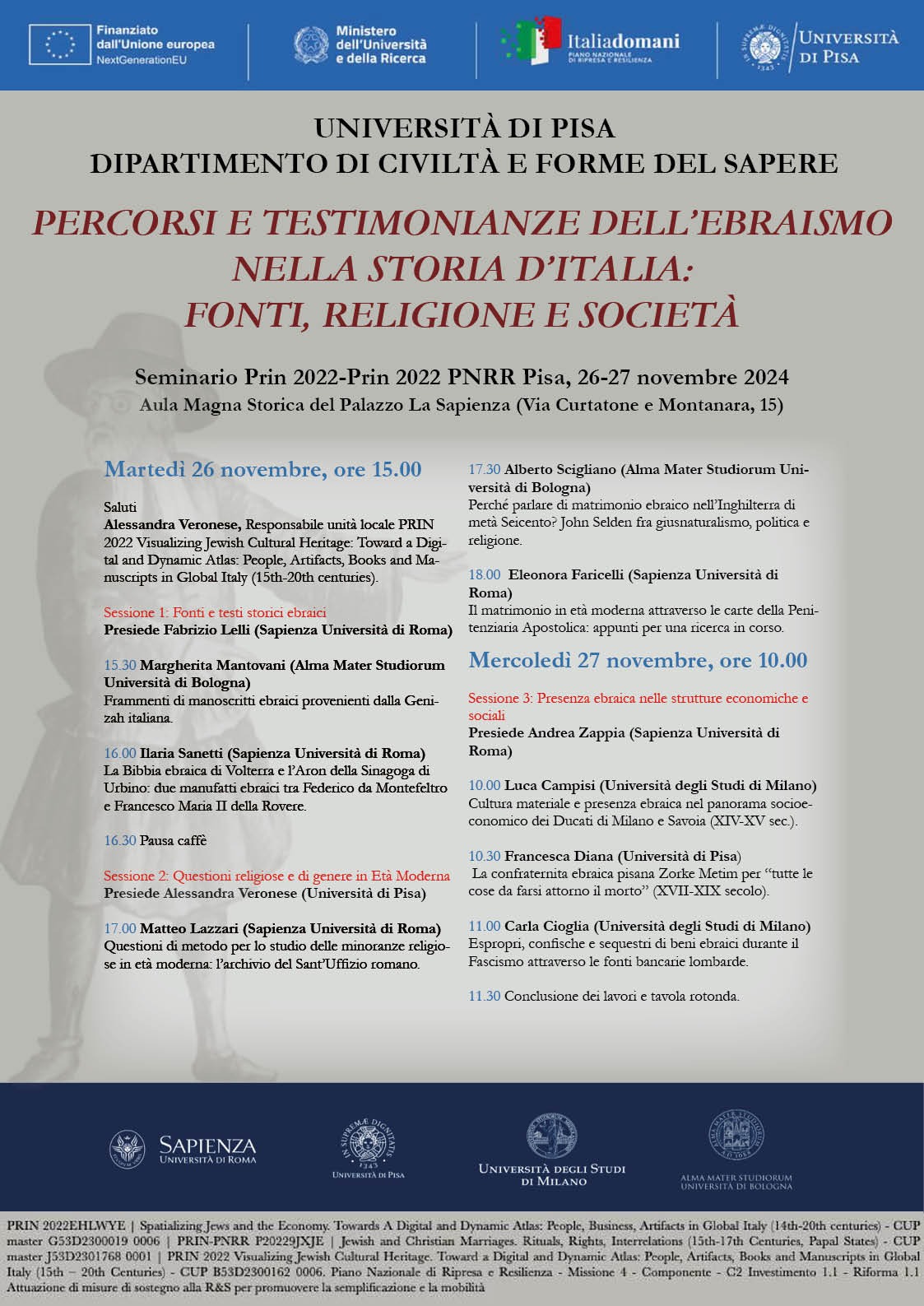 Seminario “Percorsi e testimonianze dell’ebraismo nella storia d’Italia: fonti, religione e società”